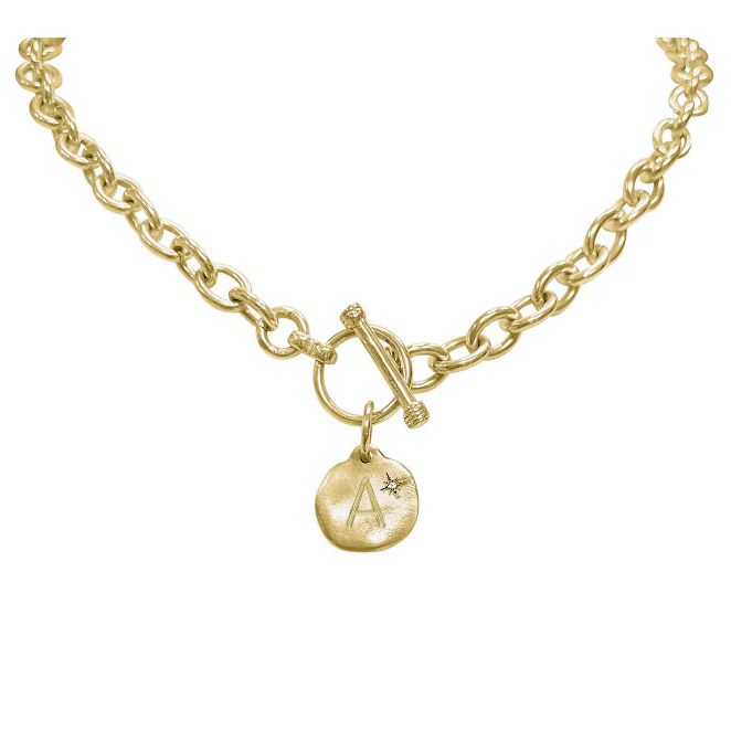 1 Gold Diamond Initial Charm suspended from Gold Heavy Cable Chain (INCLUDES CHAIN AND 1 CHARM) | La Soula Jules