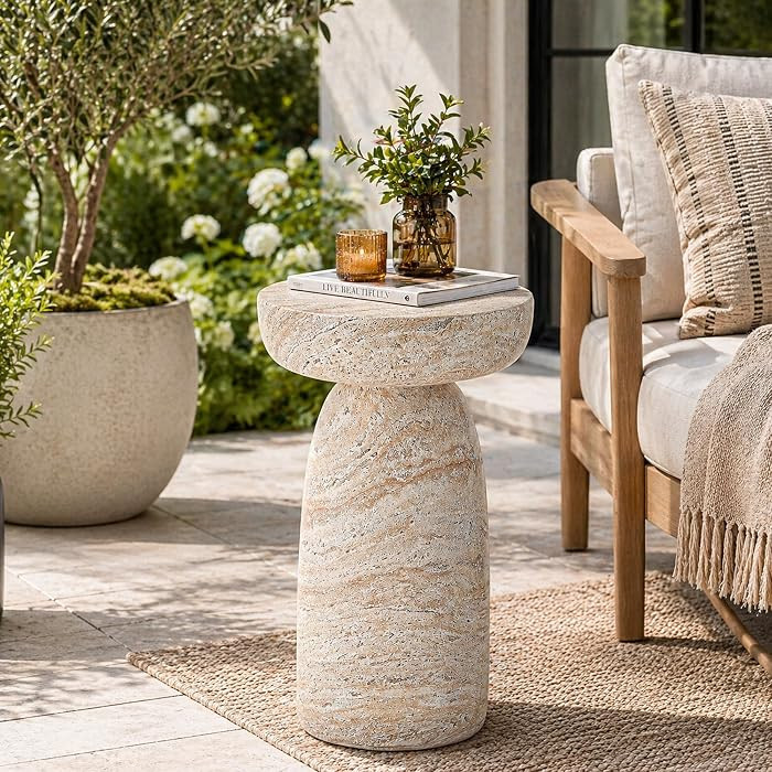 Outdoor Side Table Pedestal, 24" Modern Geometric Accent Coffee Table | Amazon (US)