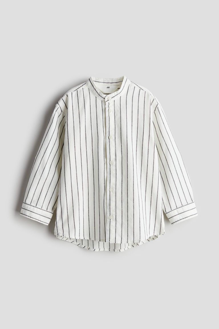 H & M - Band-collar Cotton Shirt - White | H&M (US + CA)
