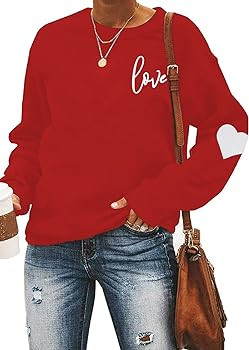 AIIWEIS Valentine's Day Sweatshirt Women Love Heart Grahic Long Sleeve Shirt Casual Valentines Gi... | Amazon (US)