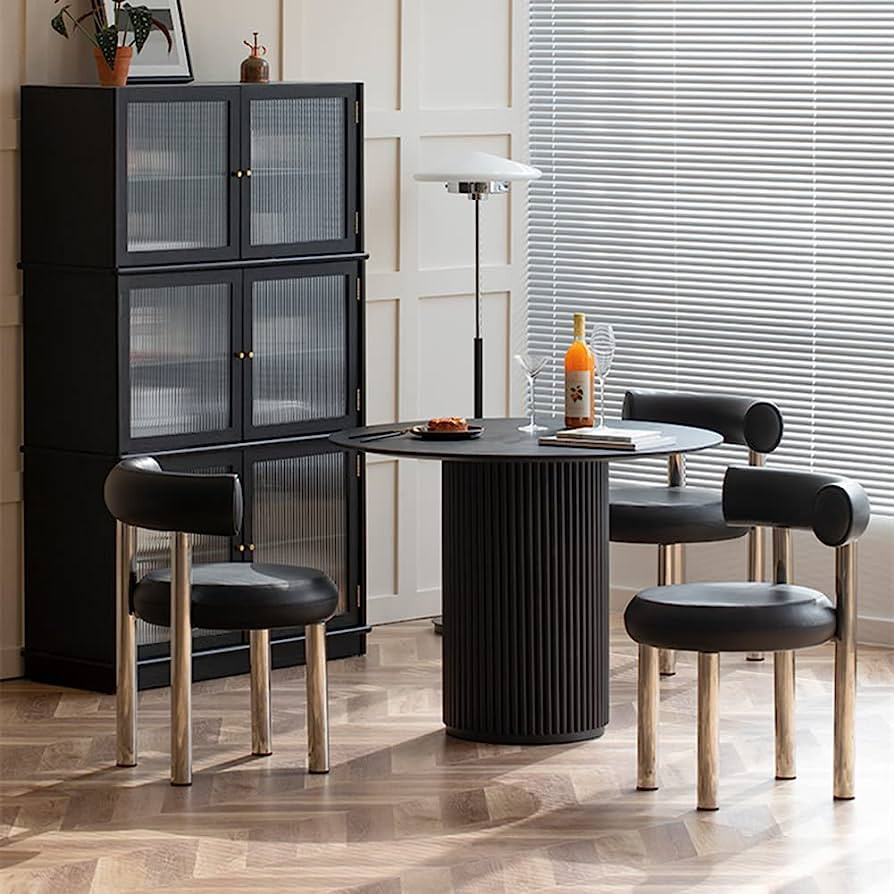 Black Solid Wood Dining Table, BIGMAII Round Kitchen Table, Wooden Pedestal Dining Room Table Res... | Amazon (US)