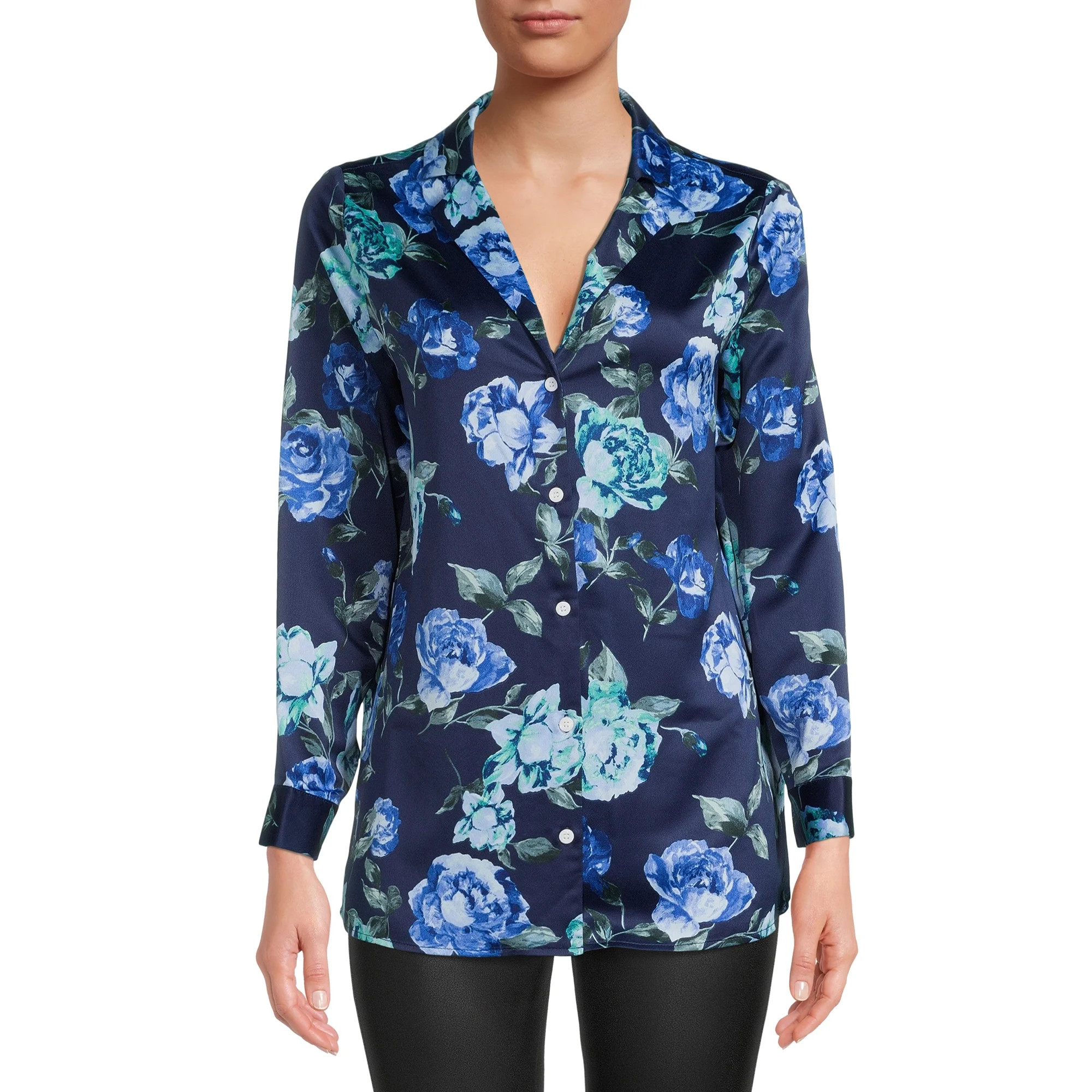 Nine.Eight Women's Long Sleeve Button Down Blouse | Walmart (US)