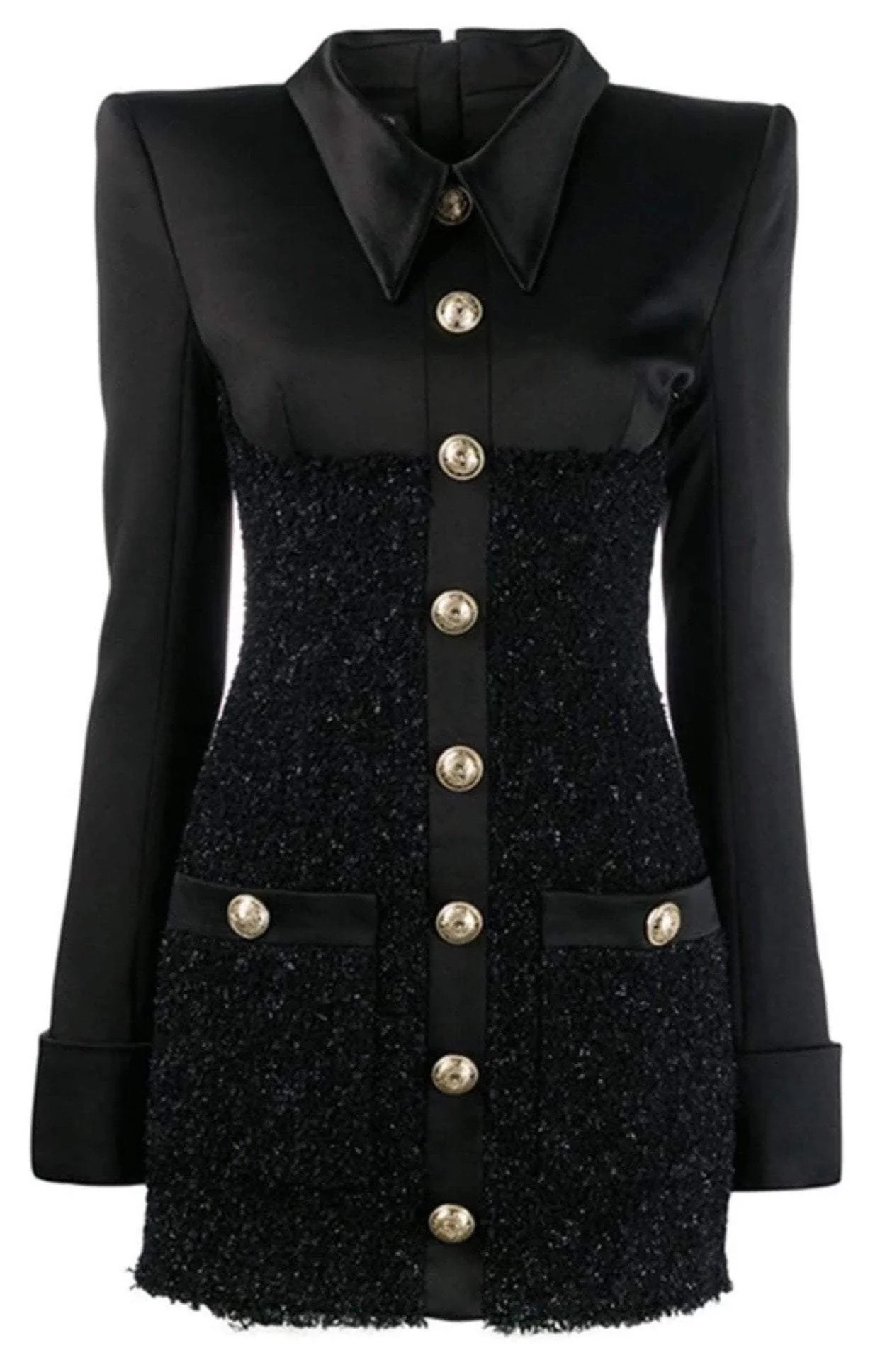 Jessica Bara Leighton Collar Tweed and Satin Mini Dress | JESSICA BARA