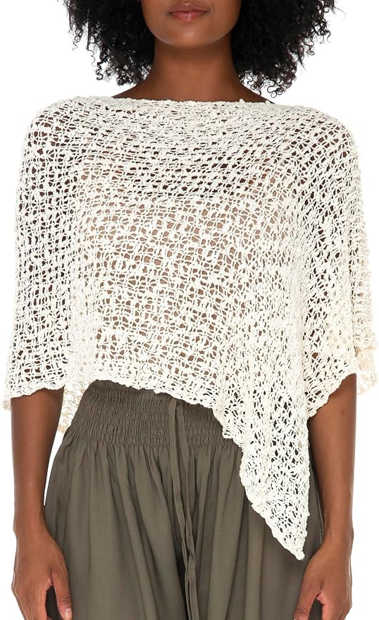 SHU-SHI Summer Ponchos For Women Lightweight Sheer Popcorn Knit Sweater Cape Pullover | Amazon (US)