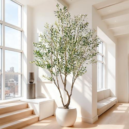 7ft Faux Olive Tree with Pot & Moss Artificial Olive Plant Fake Olive Tree for Home Decor, Large Indoor Artificial Trees Faux Plants Indoor Durable Artificial Trees for Living Room/Office | Amazon (US)