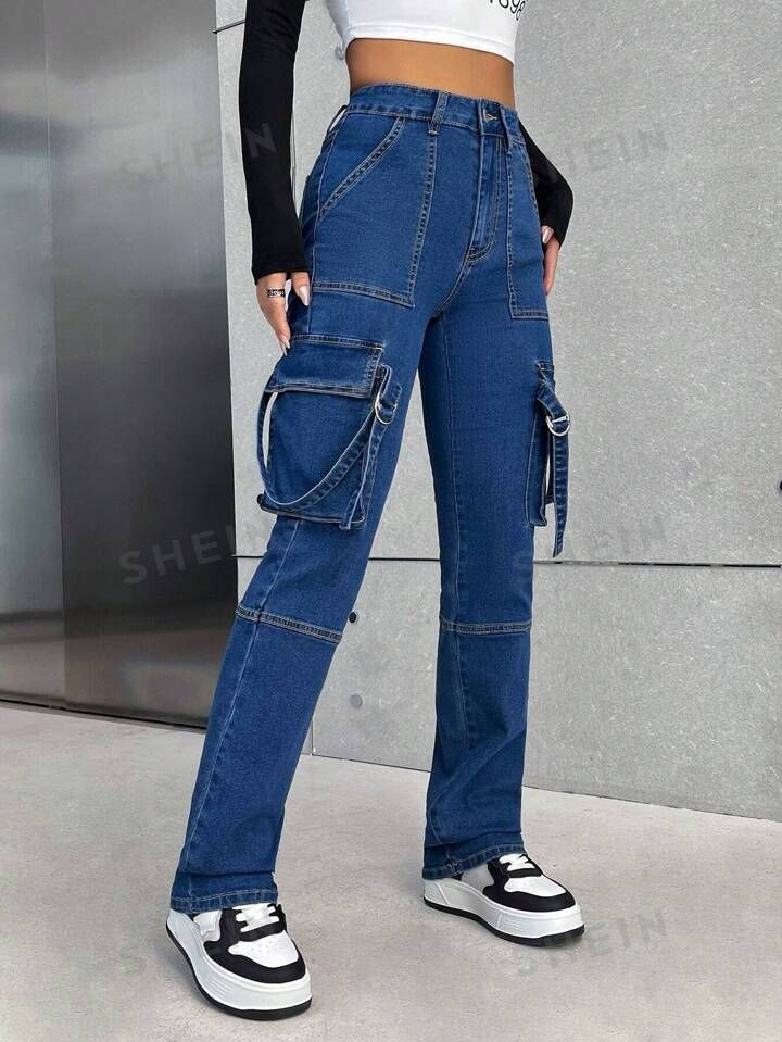 SHEIN EZwear Flap Pocket Side Cargo Jeans | SHEIN