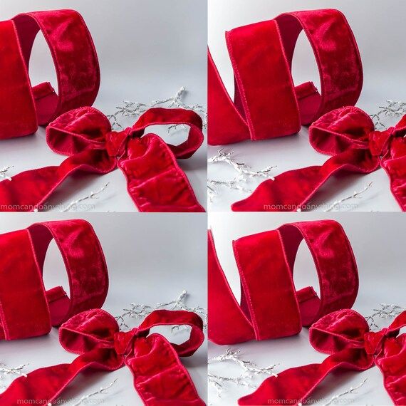 4 Rolls 0f 2.5 Red Velvet WIRED Ribbon Designer by the - Etsy | Etsy (US)