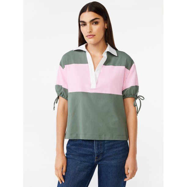 Free Assembly Women's Tie Sleeve Polo Top - Walmart.com | Walmart (US)