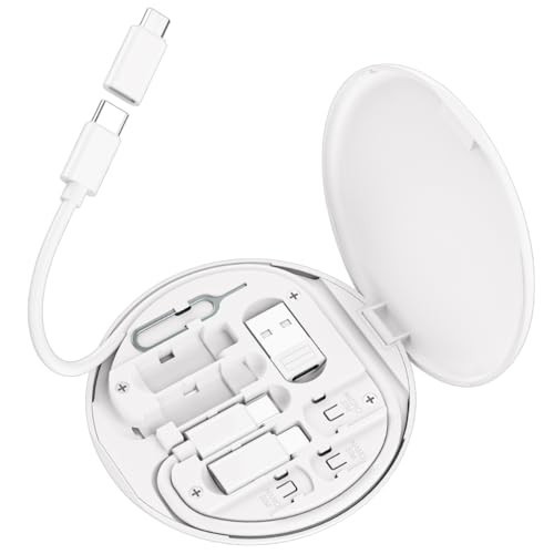 Multi USB Charging Adapter Cable Kit, C to iOS Device Cable Box, Conversion Set USB A & Type C to Male Micro/Type C/iOS Device, Data Transfer, Card Storage, Tray Eject Pin, Phone Holder (White) | Amazon (US)