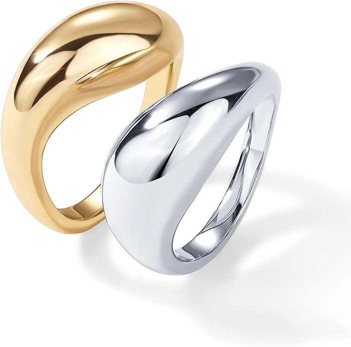 PAVOI 14K Gold Plated Mixed Metal Chunky Two Tone Wavy Dome Ring Pack for Women | Statement Ring ... | Amazon (US)