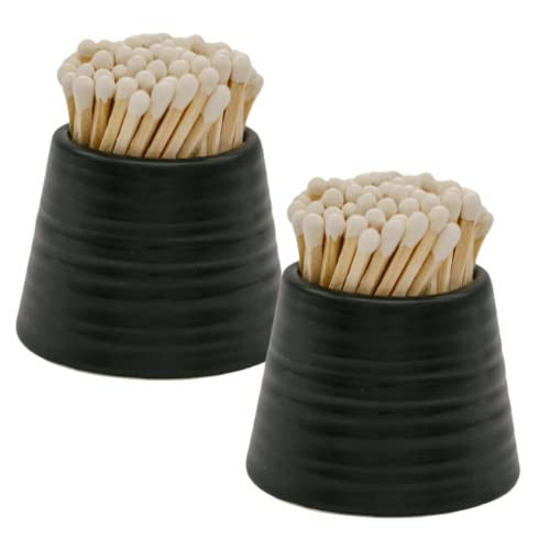 River Birch Candles Set of 2 Black Ceramic Match Holders with Striker | Birthday, Holiday, Decorative, Gifts | Match Striker Jar for 2 Inch Small Decor Matches - Matches NOT Included | Amazon (US)