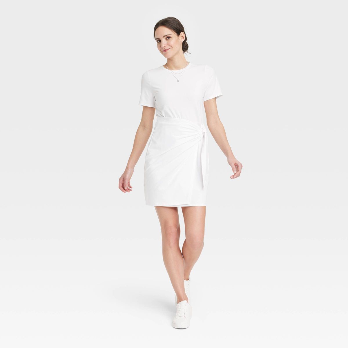 Women's Short Sleeve Mini T-Shirt Wrap Dress - A New Day™ White S | Target