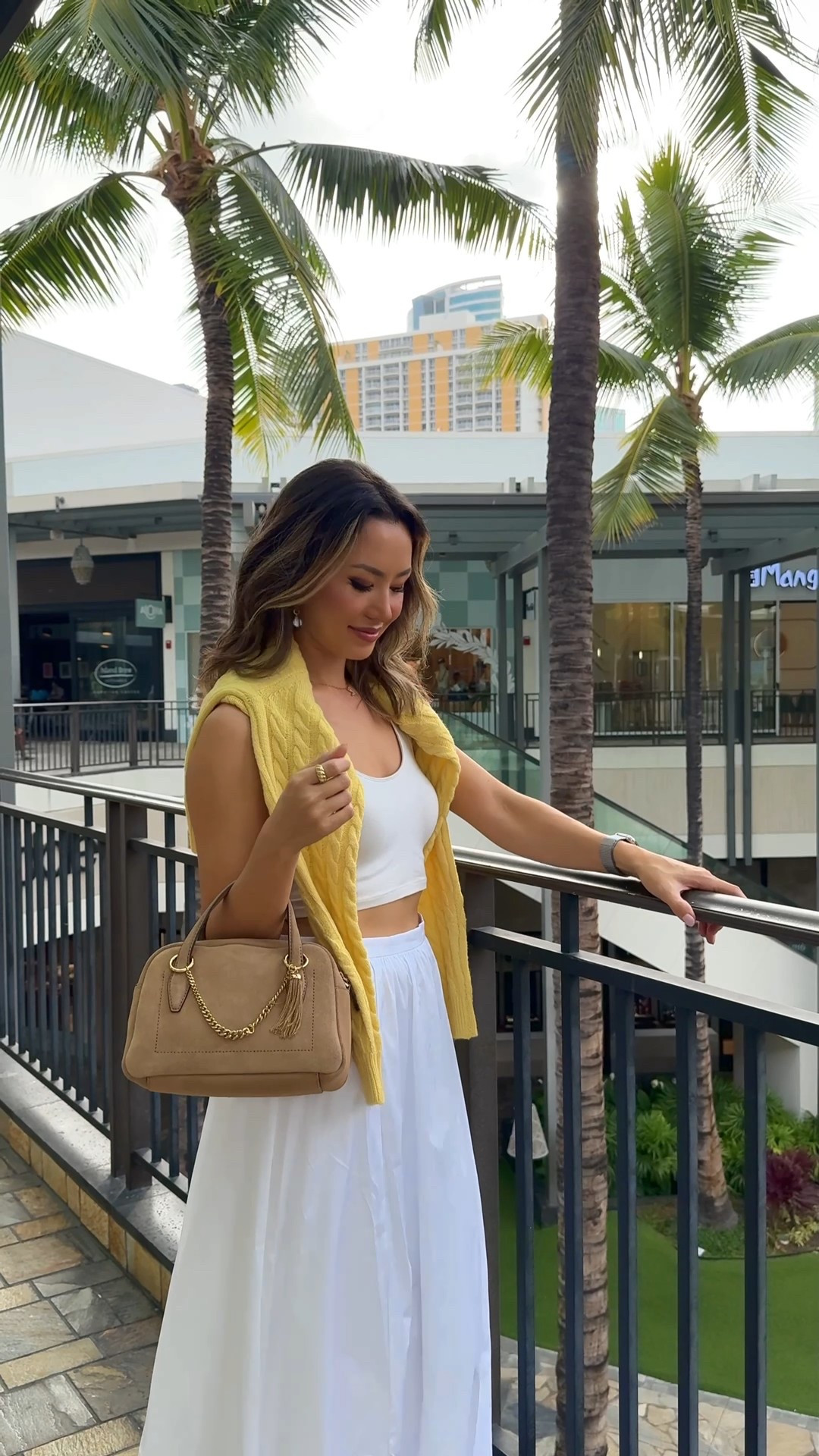 Yesterdays spring look! Shopping outfit 🥰 I actually wish I wore a dressier cami so I linked some cuter ones, because the one I’m wearing is so casual and  kind of sporty. Also I wanted the reformation white maxi skirt but I’m so happy they were sold out of my size, this one is 1/4 of the price and just as nice! butter yellow, cardigan is S, crop cami size XS, white maxi skirt is XS, suede bag, tan bag, handbag 

#LTKFindsUnder50 #LTKFindsUnder100 #LTKxMadewell