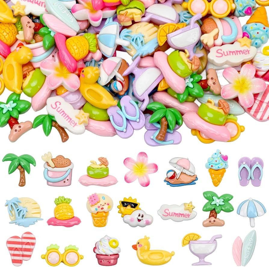 JUNEBRUSHS 80 Pcs Summer Resin Charms Flatback, Mini Beach Theme Resin Charms Mini Flatback Embel... | Amazon (US)