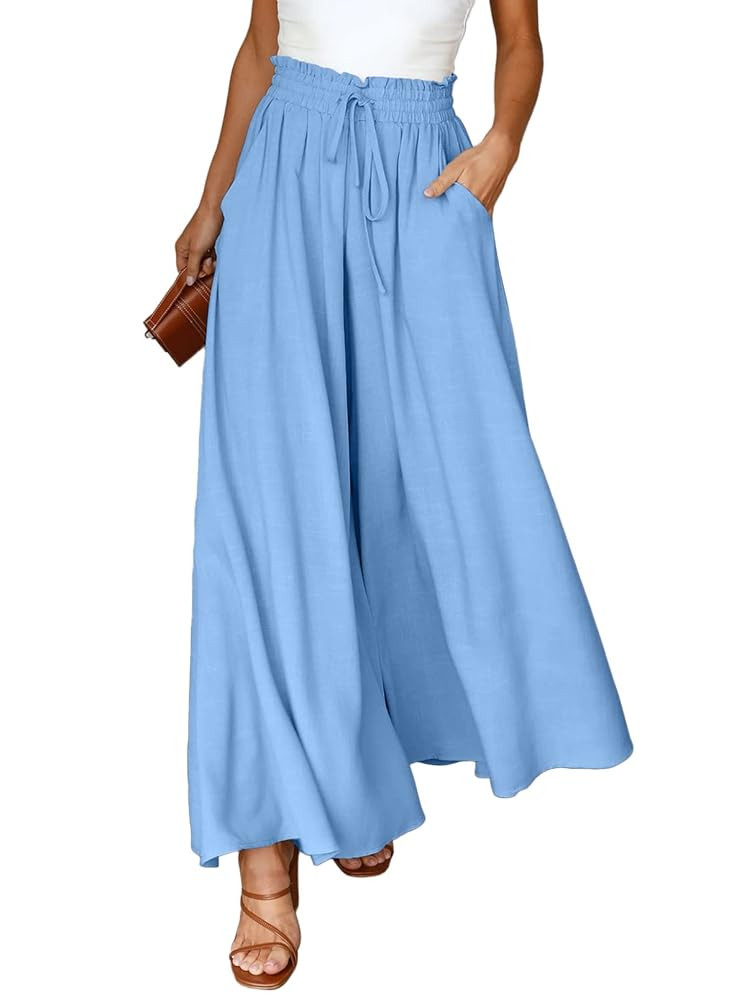 Dokotoo Pants for Women Casual Elastic Waist Wide Leg Pants with Pockets | Amazon (US)