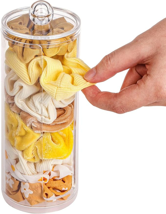 FABROK Clear Scrunchie Holder Stand, Hair Tie Organizer Stand with Lid, Portable Hair Accessories... | Amazon (US)