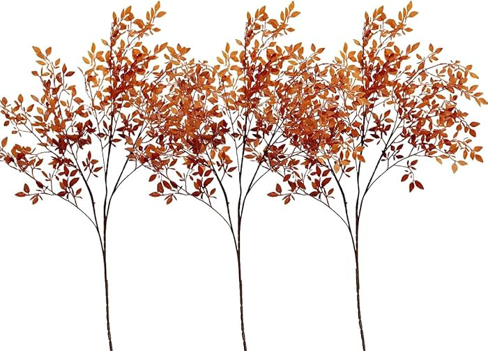 3PCS Artificial Plant Leaves Branche, 43" Faux Nandina Stem Artificial Bamboo Leaves Stems, Shrub... | Amazon (US)