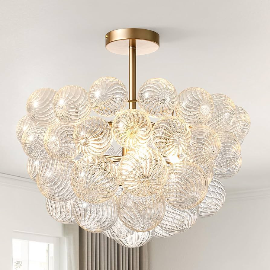 Bubble Ball Semi Flush Mount Ceiling Light Fixture,20 Inch Gold and Clear Glass Crystal Semi Flus... | Amazon (US)