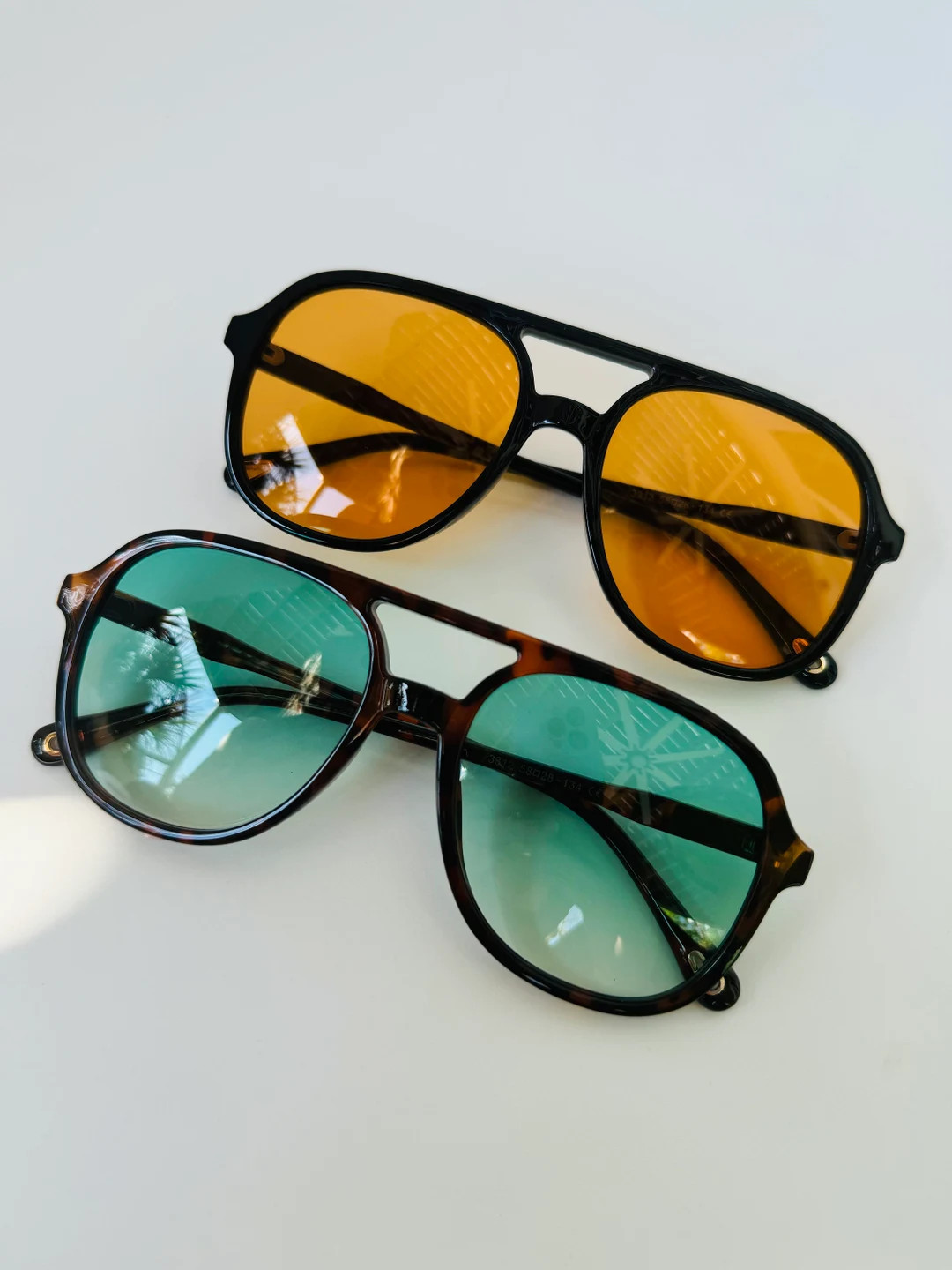 Retro Aviators No Nose Piece Oversized Sunglasses Orange Black Brown White 70s Style - Etsy | Etsy (US)