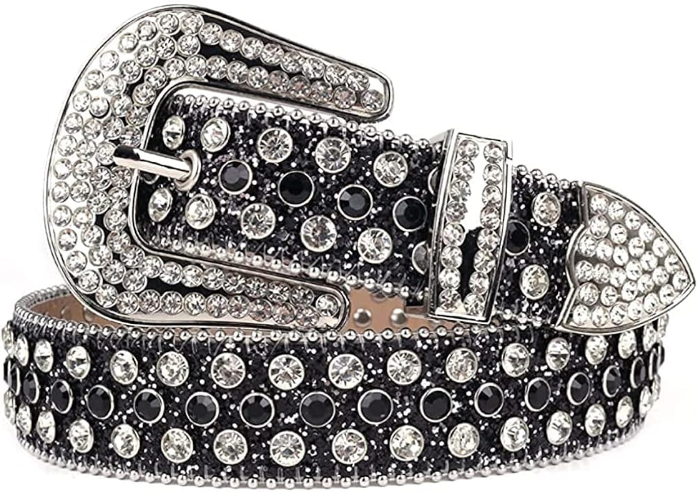 Studded Rhinestone Belts Women Fashionable Sparkly Diamond Belt Shiny Crystals Inlaid Design Leat... | Amazon (US)