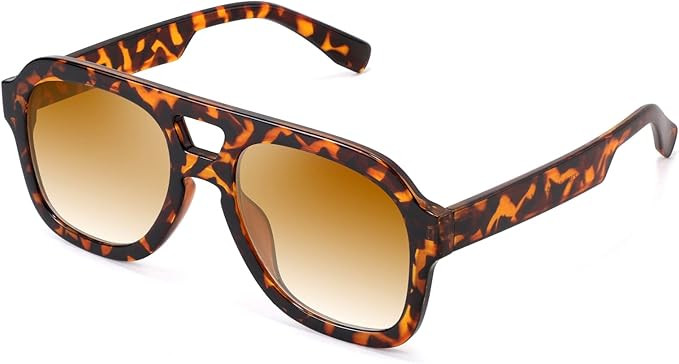 FEISEDY Vintage Aviator Sunglasses Double Bridge Women Men Large Square Thick Frame Trendy Eyewea... | Amazon (US)