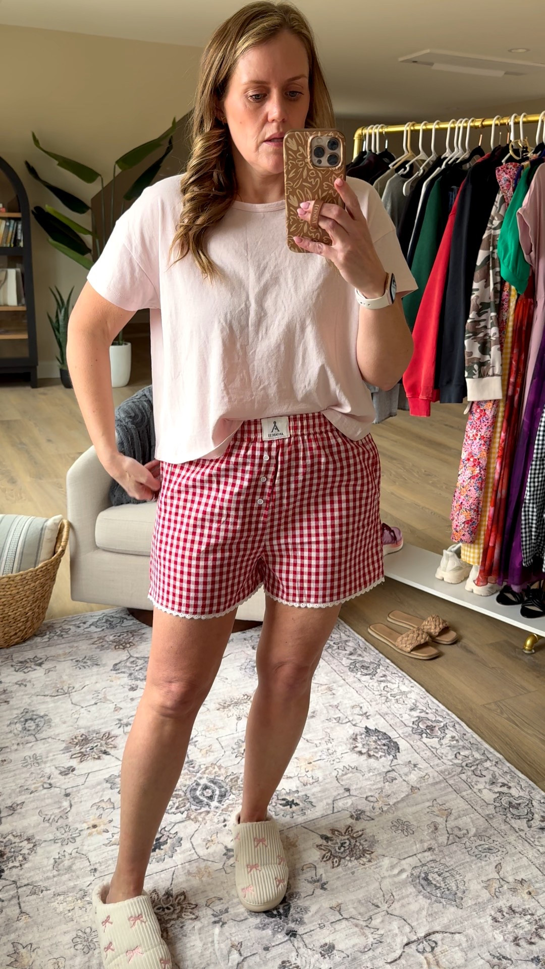 Target top
Amazon shorts 
Slipper 
Comfy vibes 

#LTKOver40 #LTKmomlife #LTKMidsize