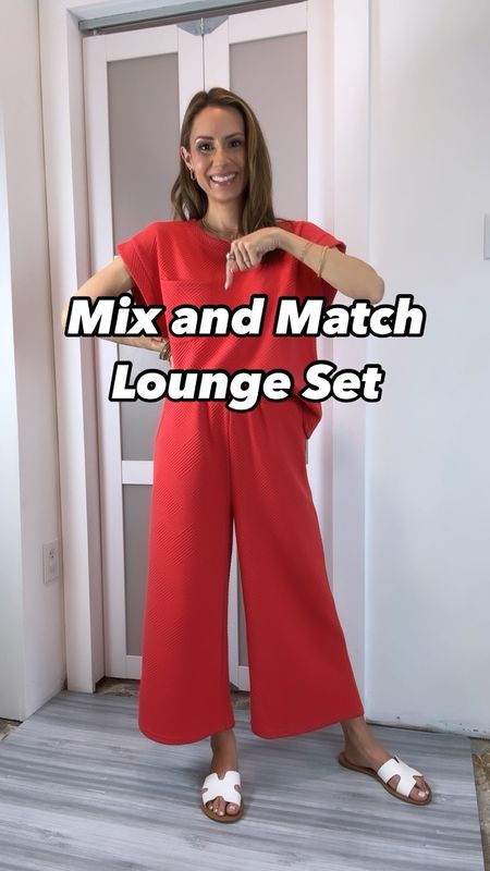 What a fun comfy set! Wide leg pants are so in right now and these are such a great fit! I’ll do a reel to show different styles but love it as a set. The texture is so fun too! Also comes in nude and green. Im wearing a small! 

#LTKVideo #LTKfindsunder50 #LTKover40
