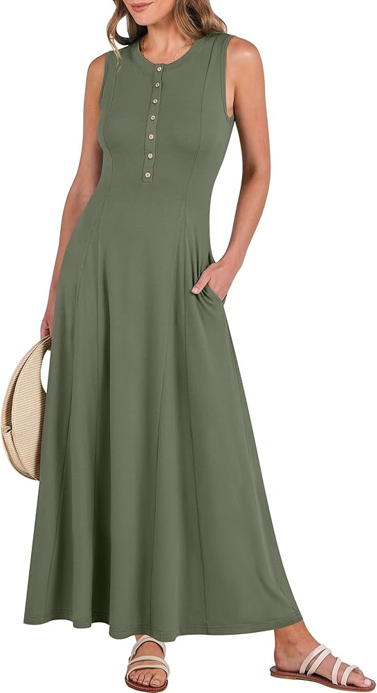 ANRABESS Women Summer Casual Sleeveless Maxi Sundress Button Fit & Flare A-Line Flowy Long Dresse... | Amazon (US)