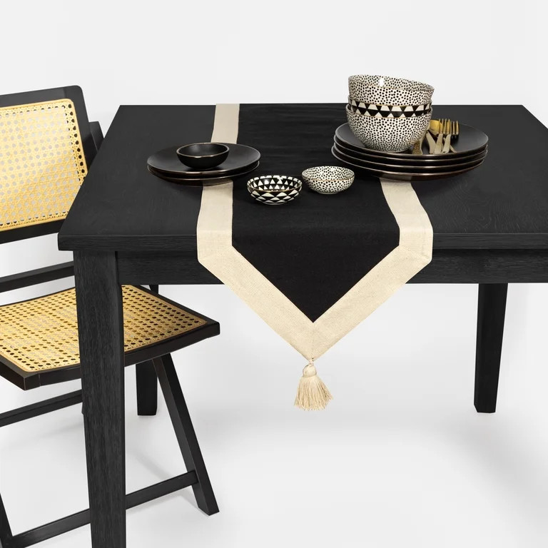 Thyme & Table Handmade Table Runner, Black with Gold Border, 14 x 72" | Walmart (US)