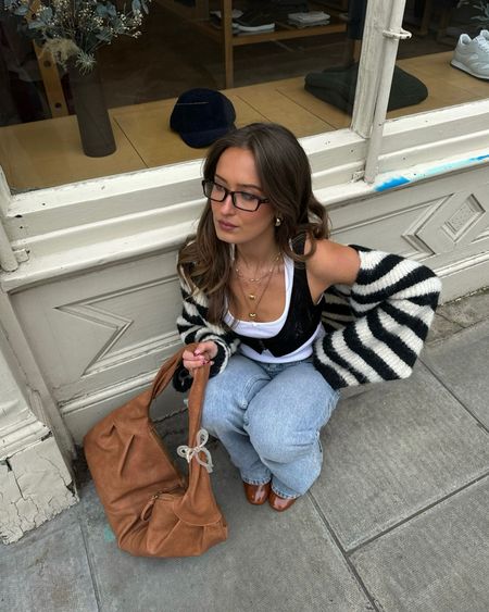 Free people, Sezane, Anthropologie, transitional outfit, transitional style, spring outfit, spring fashion, striped cardigan, knitted cardigan, black vest top, cropped top, baggy jeans, wide leg jeans, mary jane shoes, mary jane heels, hobo bag, leather bag, spring outfit ideas, style inspiration 

#LTKeurope #LTKSeasonal #LTKstyletip