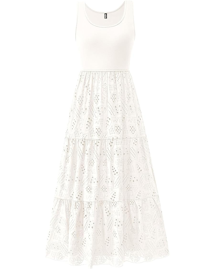 BTFBM Women Summer Eyelet Midi Dresses Casual Spring 2025 Sleeveless A Line Flowy Vacation Beach ... | Amazon (US)