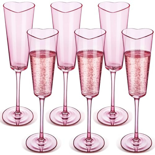 Ferrochef 6 Pcs Valentine's Day Champagne Flutes Pink Clear Heart Shaped Sparkling Wine Glasses Elegant Valentine's Day Gift for Couples Wedding Anniversary Glassware Birthday | Amazon (US)