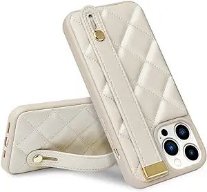 ZVE iPhpone 15 Pro Max Kickstand Case Quilted Leather Cover, Shockproof Case with Stand for Women... | Amazon (US)