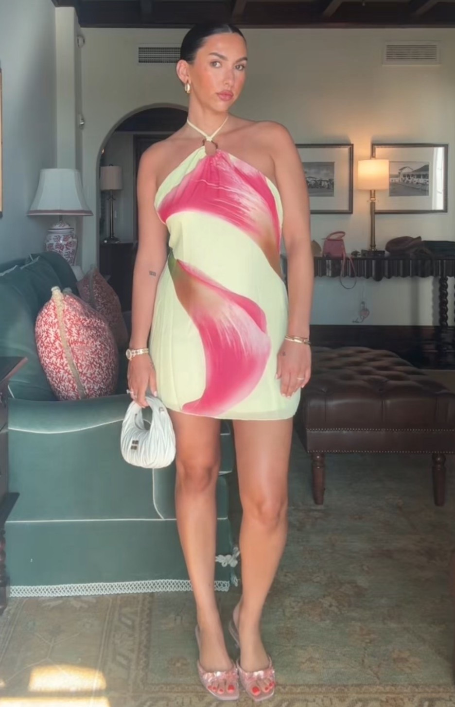 tropical halter dress vacation dress yellow and pink mini dress pink shoes white purse 

#LTKShoeCrush #LTKStyleTip #LTKFindsUnder50