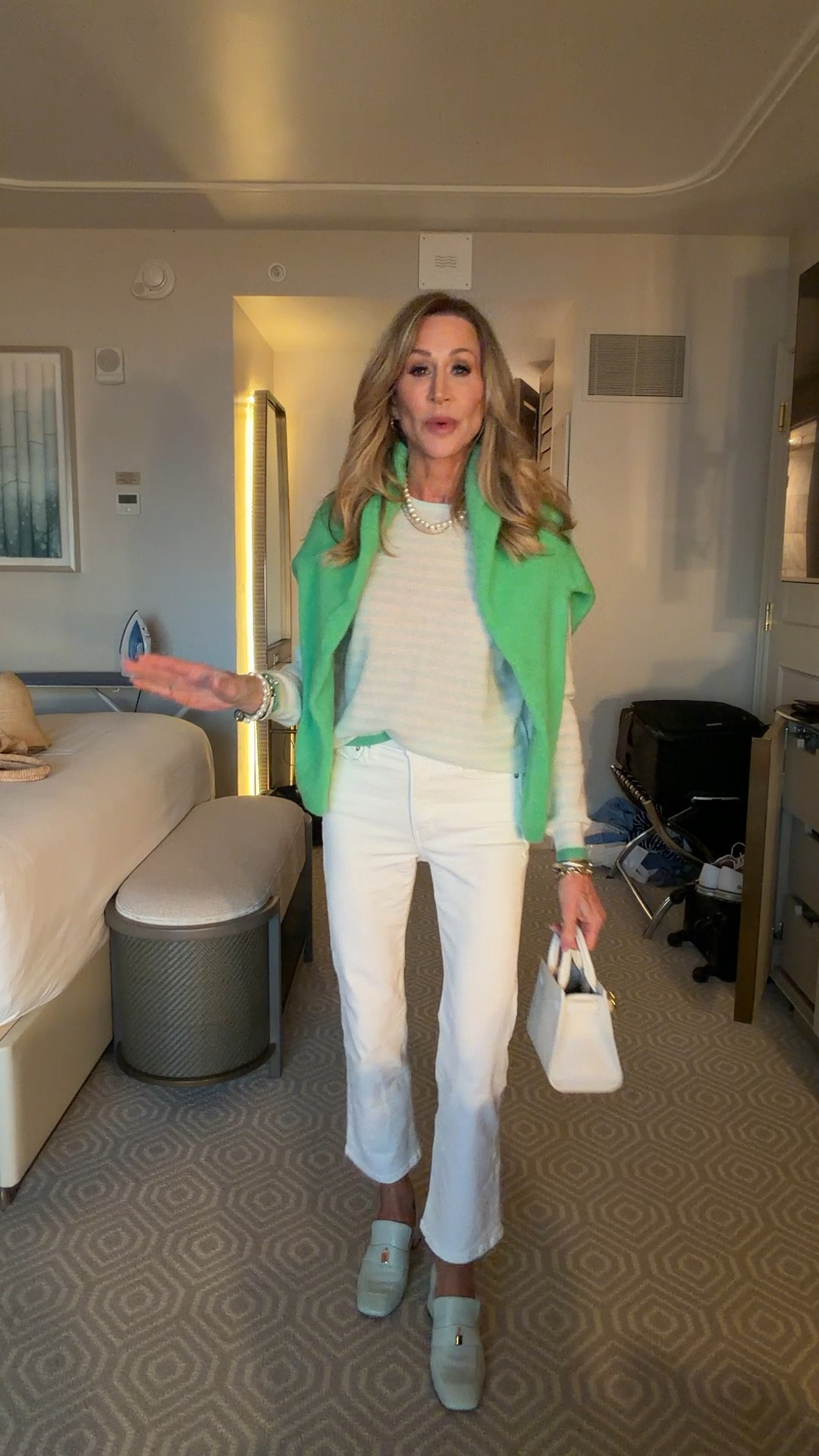 Great outfit formula for a chilly spring evening…
White jeans, loafers, crewneck sweater and a cardigan thrown over the shoulders.  Layered necklaces  always add a nice touch!

#LTKOver40 #LTKootd #LTKSeasonal