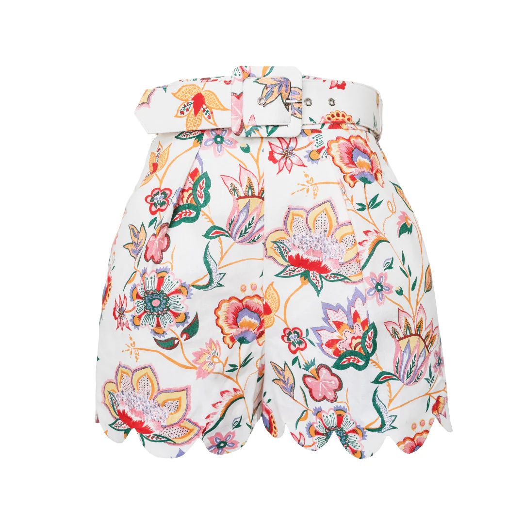 Belted Scallop Shorts, Jacobean Linen | The Avenue