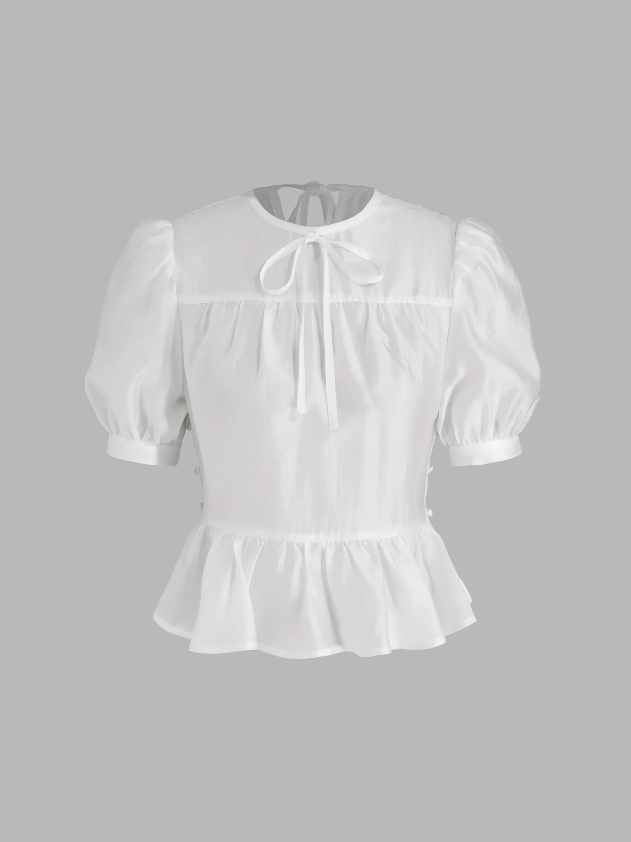 Woven Ruffle Hem Bowknot See-through Puff Sleeve Blouse With Cami Top For Daily Casual | Cider