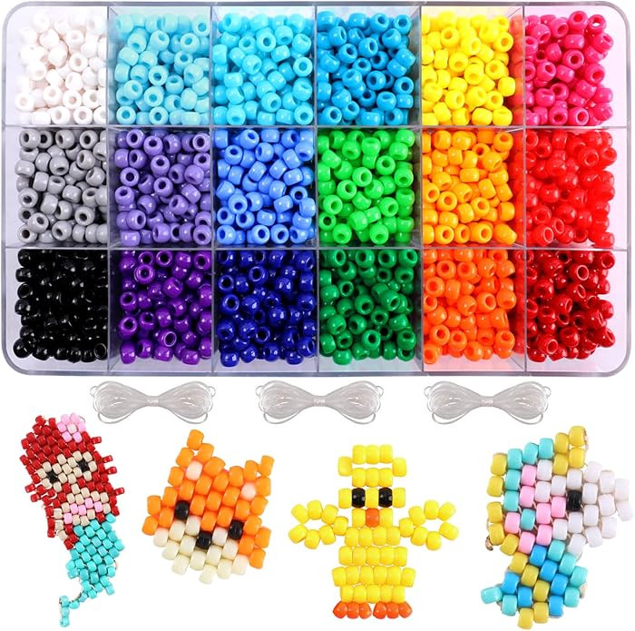 2600+pcs Pony Beads Kit 18 Color Rainbow Plastic Multicolor Pony Bead Bulk with Elastic String Ha... | Amazon (US)