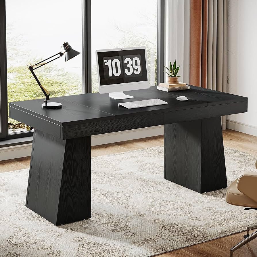Tribesigns 55 Inches Executive Desk, Mid-Century Modern Home Office Desk with Double Trapezoid Ba... | Amazon (US)