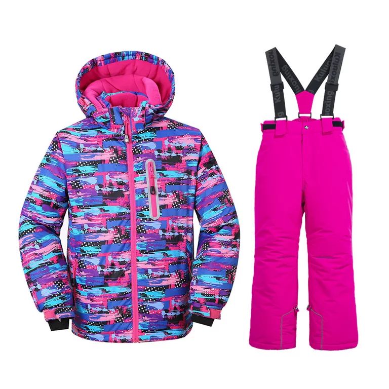 YEEFINE Girl's Insulated Skisuit Set, Winter Thicken Hooded Warm Snowsuits Snowboarding Jacket Bi... | Walmart (US)