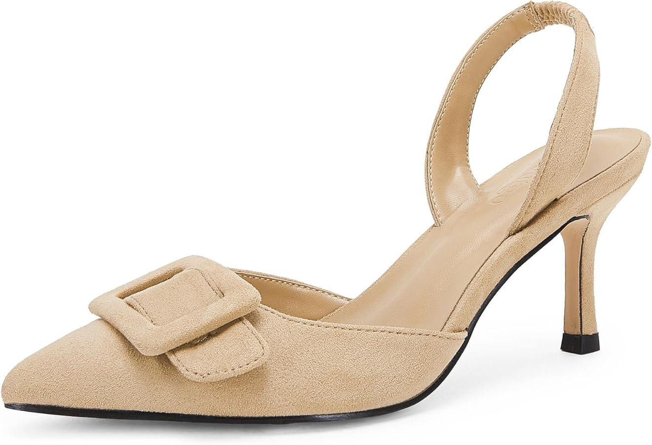 Coutgo Womens Slingback Sandals Kitten Heel Pumps | Amazon (US)