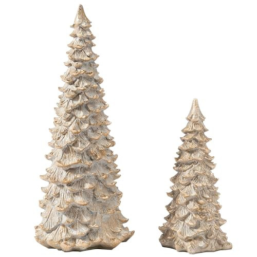 DN DECONATION Christmas Tree Figurines, Set of 2 Glitter Tabletop Xmas Trees Statues, Elegant Resin Pine Tree Decor for Mantel, Desk & Holiday Centerpieces | Amazon (US)