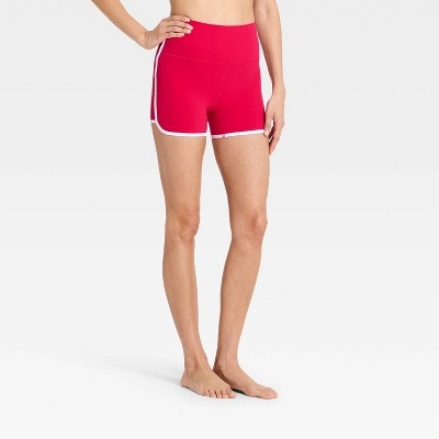 Women's Everyday Soft Ulta High-Rise Retro Contrast Hem Bike Shorts 3" - All In Motion™ Red S | Target