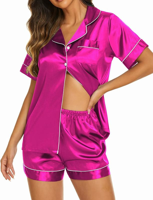 Ekouaer Silk Pajamas Womens Short Sleeve Sleepwear Soft Satin Button Down Loungewear 2 Piece Pjs ... | Amazon (US)