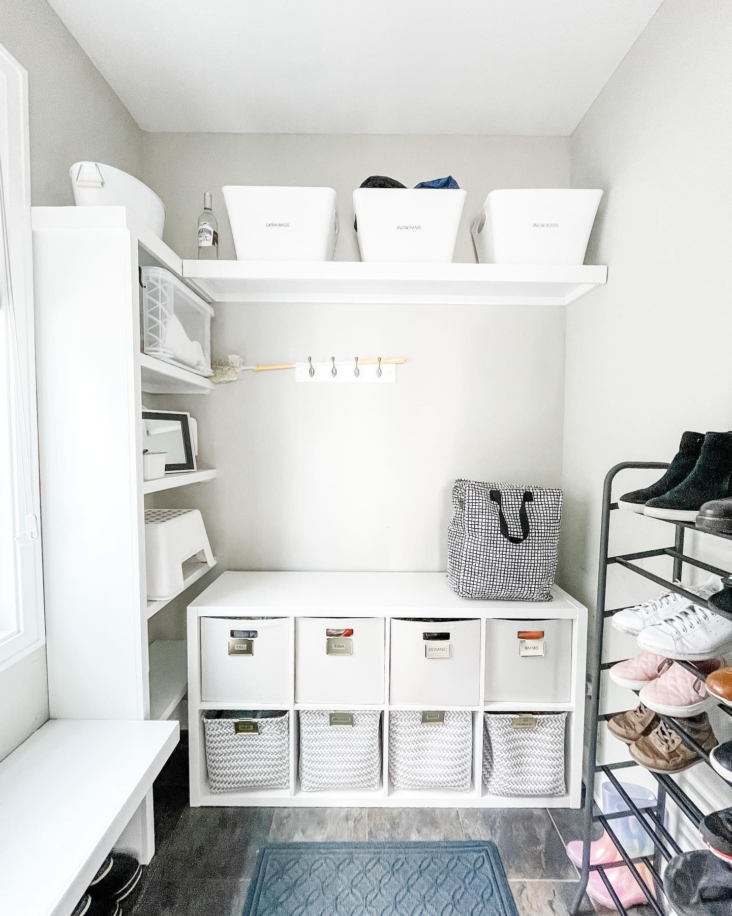 Sometimes things don’t translate perfectly when you move from one home to the next, and this space needed to function differently for the new owners!

So out went the utility sink (thanks to their contractor), and out went the food (we converted a coat closet into a pantry) and now this space will serve as a good size mudroom for their family! There are big plans down the road, so we opted for @ikea and @target product to pack a big punch for the short term!