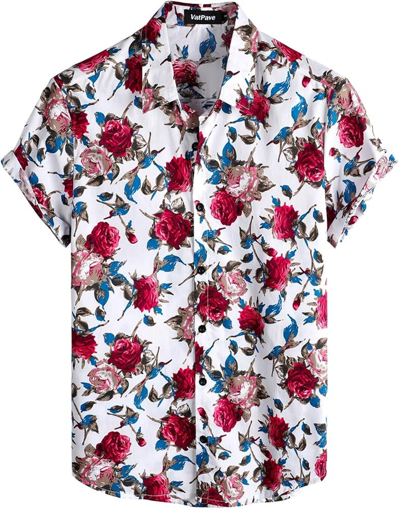 VATPAVE Mens 100% Cotton Hawaiian Shirts Floral Short Sleeve Button Down Shirts Summer Beach Shir... | Amazon (US)