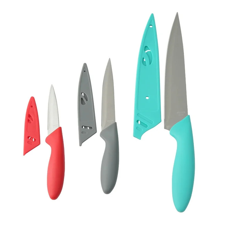 Mainstays 3 Piece Stainless Steel Color Knife Set with Soft Grip Handles | Walmart (US)