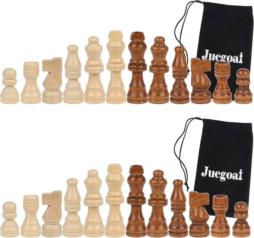 Juegoal 2 Pack Wooden Chess Pieces Only, 32 Pieces Each Wood Chessmen Pieces, 2.4 Inch King Figur... | Amazon (US)