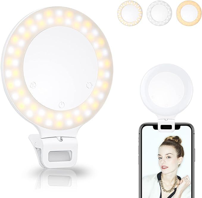 Selfie Ring Light, Clip on Ring Light Touch Control, Rechargeable 800mAh 60 LED Circle Light with... | Amazon (US)