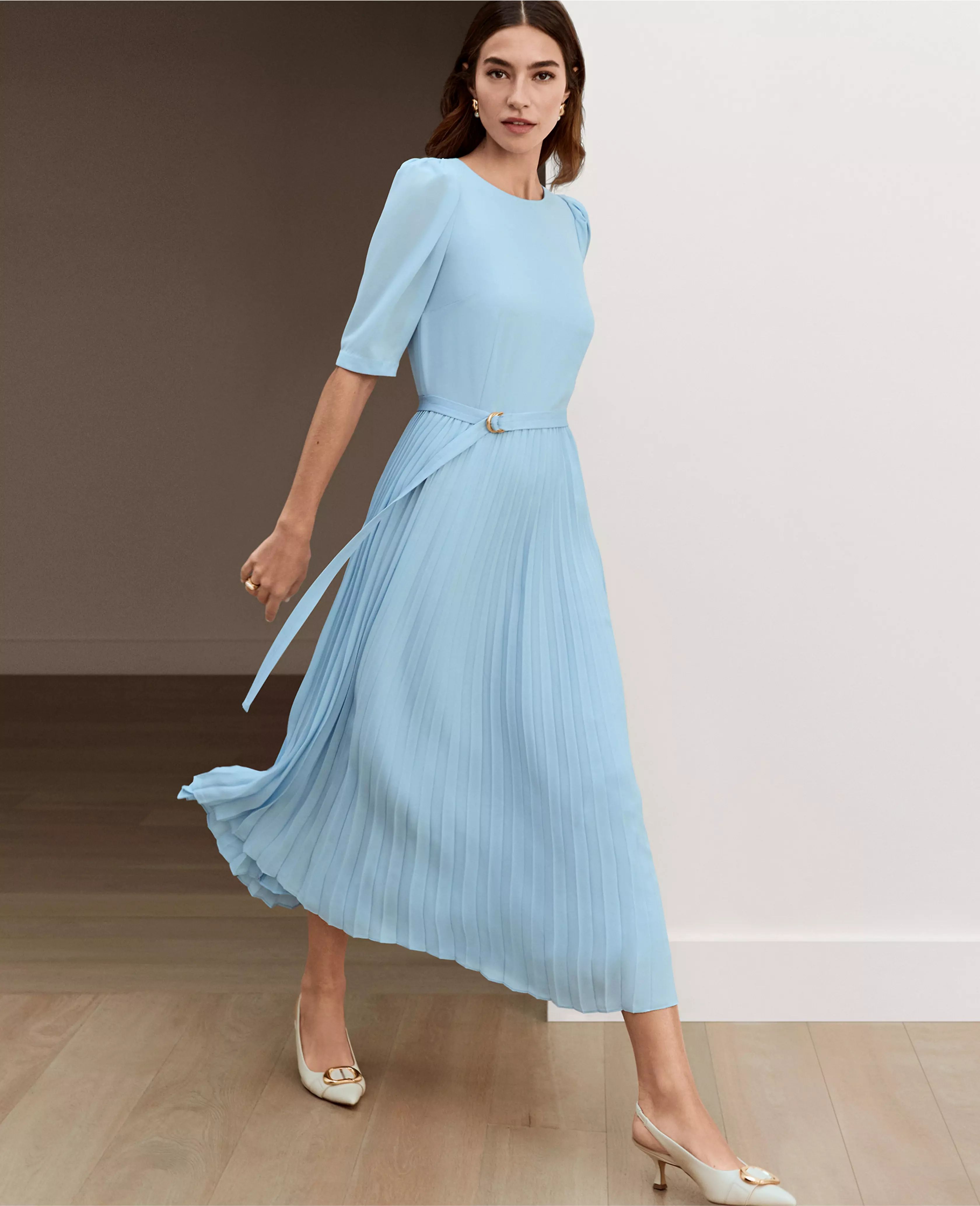 Belted Pleated Flare Dress | Ann Taylor (US)